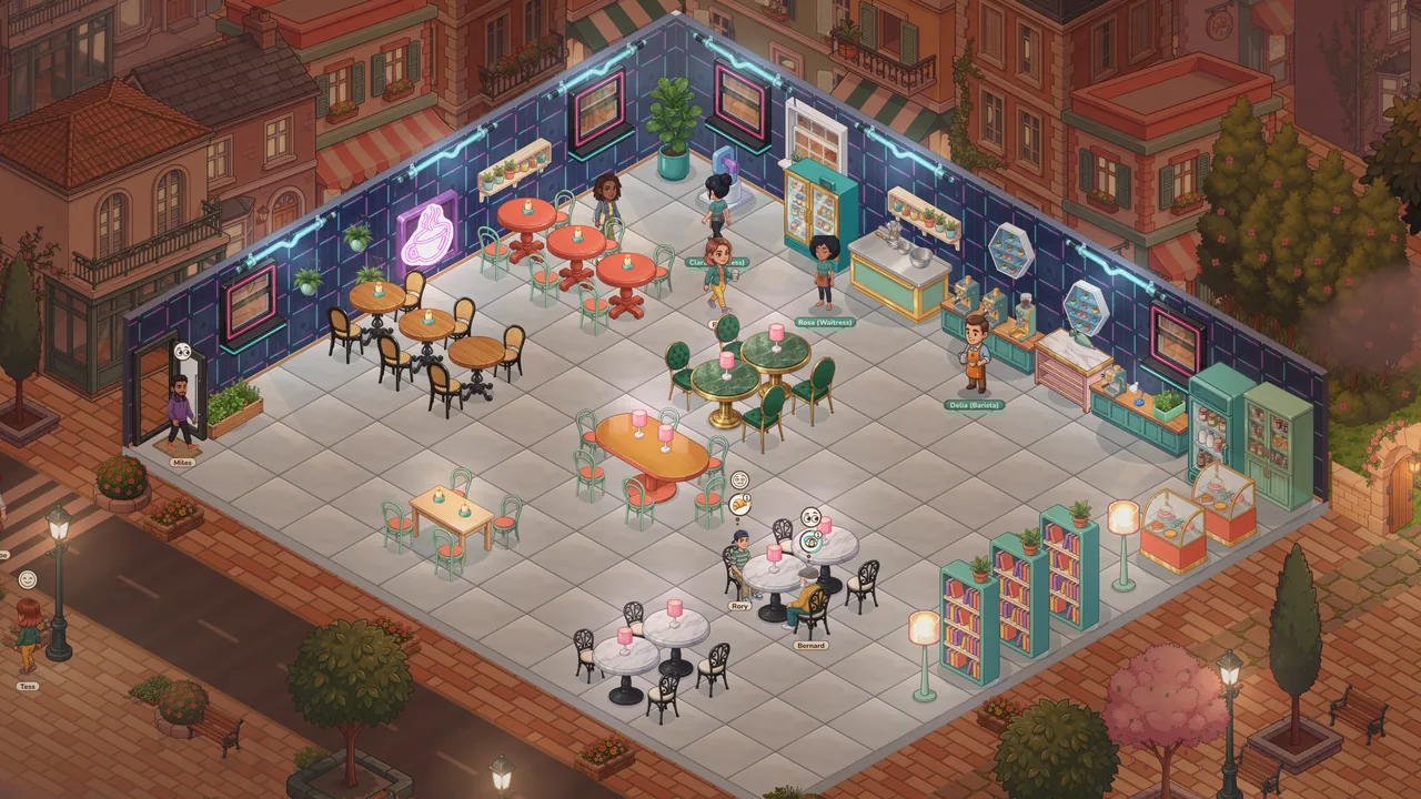 A player's café in the evening