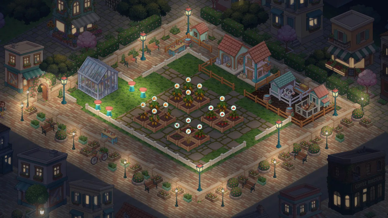 A player's garden at night